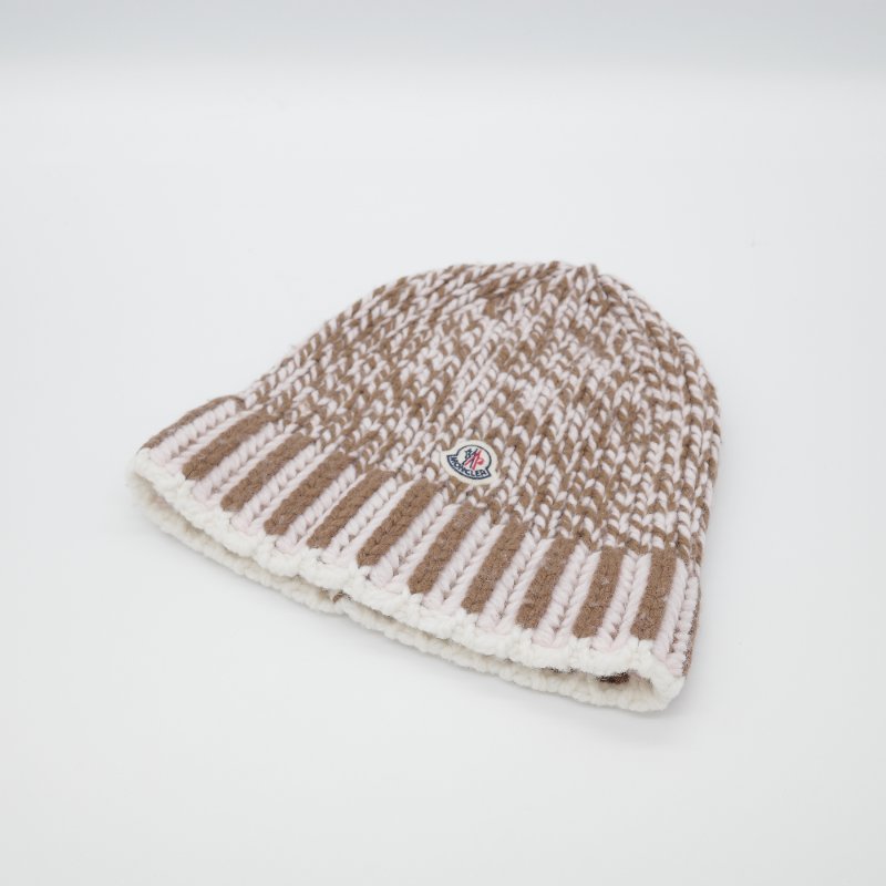 Moncler 蒙克萊 雙色 英式羅紋 棕色 白色粉色 羊毛混紡 針織毛帽-0