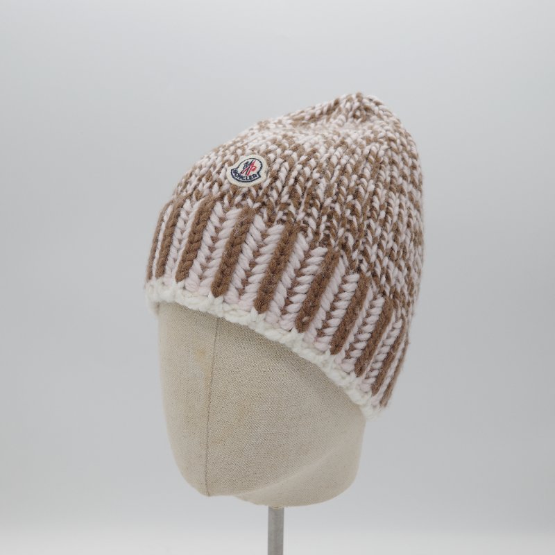 Moncler 蒙克萊 雙色 英式羅紋 棕色 白色粉色 羊毛混紡 針織毛帽-2
