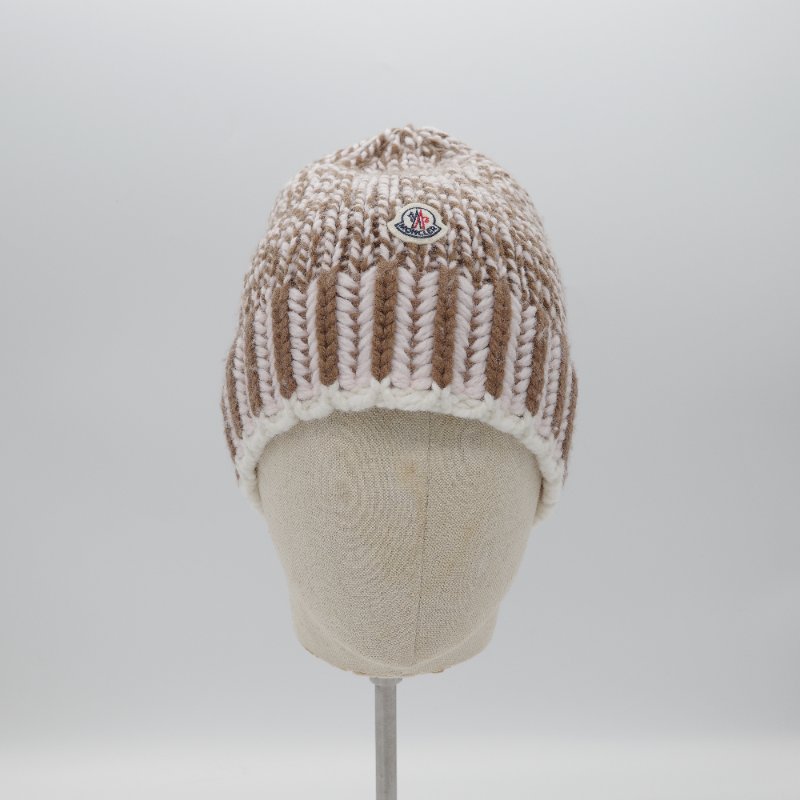 Moncler 蒙克萊 雙色 英式羅紋 棕色 白色粉色 羊毛混紡 針織毛帽-3