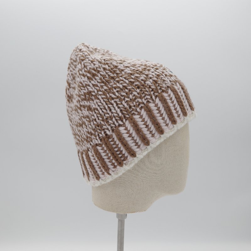 Moncler 蒙克萊 雙色 英式羅紋 棕色 白色粉色 羊毛混紡 針織毛帽-4