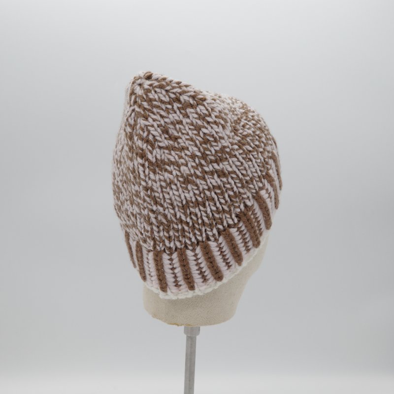 Moncler 蒙克萊 雙色 英式羅紋 棕色 白色粉色 羊毛混紡 針織毛帽-5