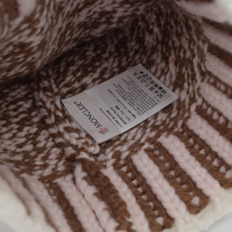 Moncler 蒙克萊 雙色 英式羅紋 棕色 白色粉色 羊毛混紡 針織毛帽-7