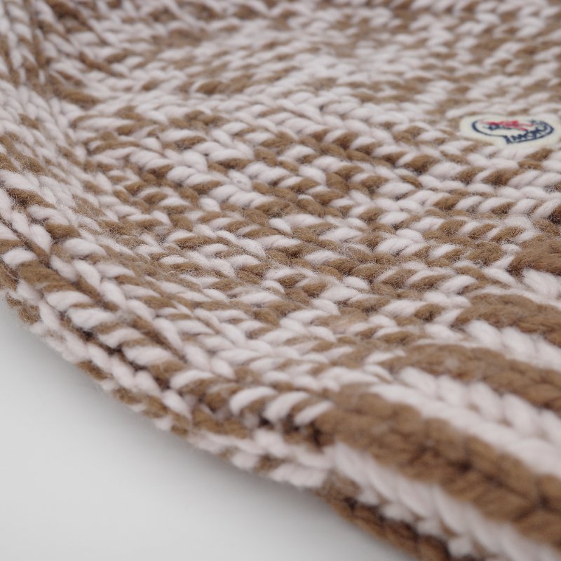 Moncler 蒙克萊 雙色 英式羅紋 棕色 白色粉色 羊毛混紡 針織毛帽-8