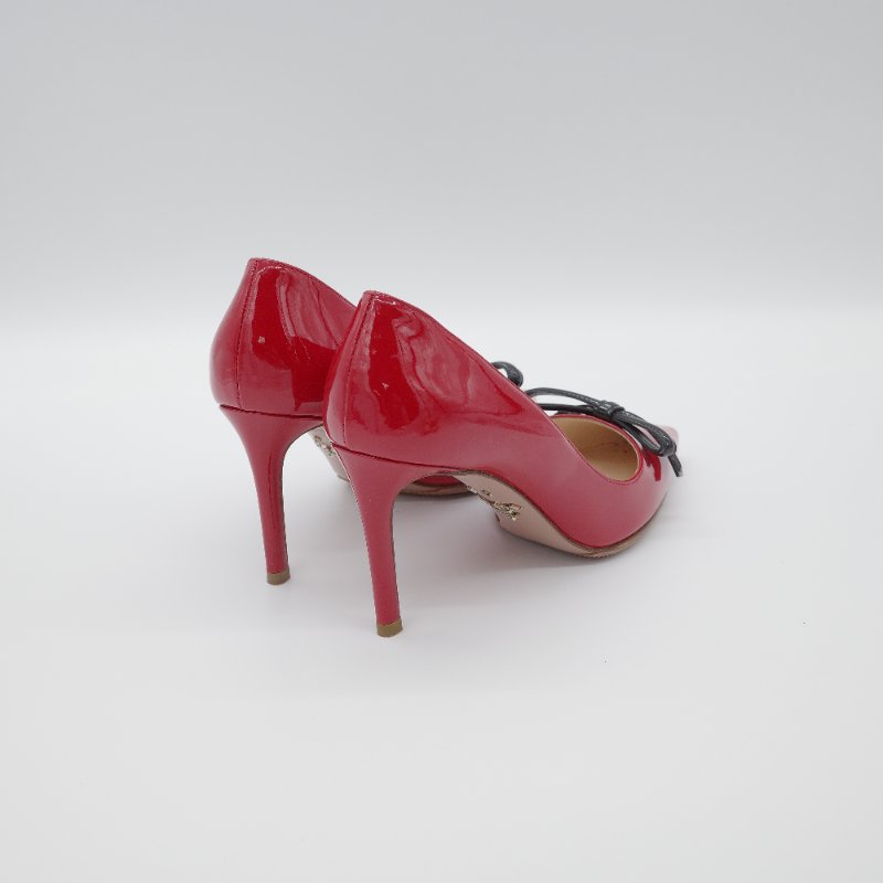 Prada普拉達 經典紅色 漆皮尖頭 高跟鞋-3