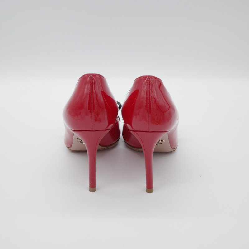 Prada普拉達 經典紅色 漆皮尖頭 高跟鞋-6