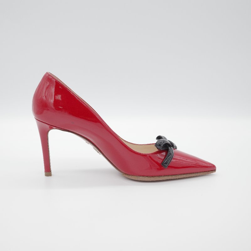 Prada普拉達 經典紅色 漆皮尖頭 高跟鞋-7