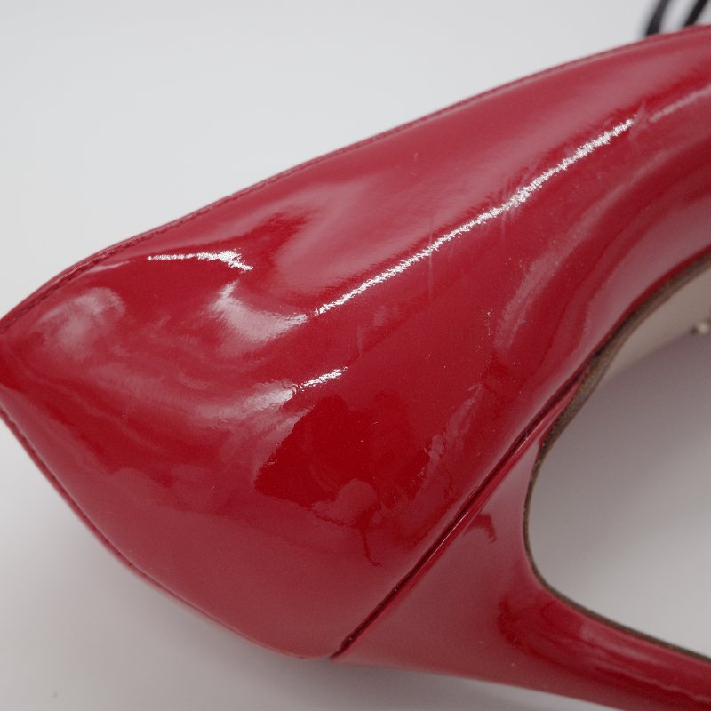 Prada普拉達 經典紅色 漆皮尖頭 高跟鞋-12
