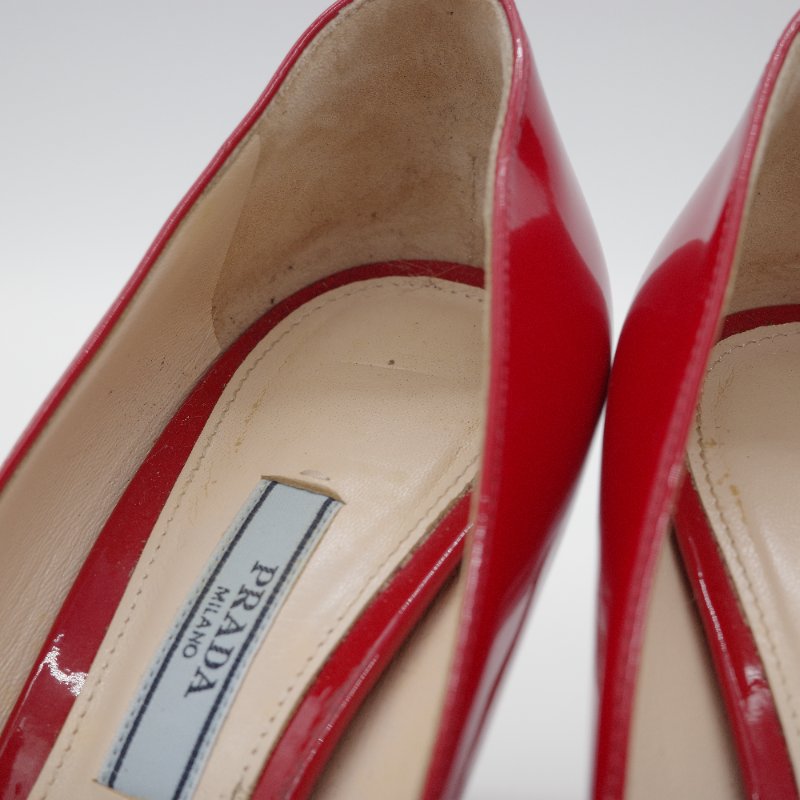 Prada普拉達 經典紅色 漆皮尖頭 高跟鞋-13