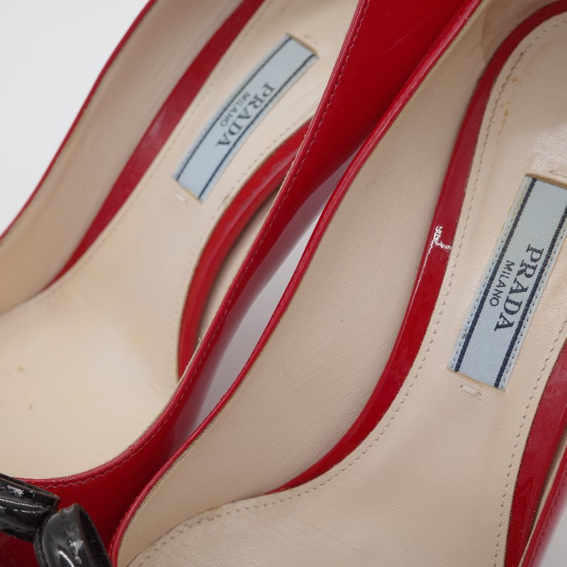 Prada普拉達 經典紅色 漆皮尖頭 高跟鞋-15