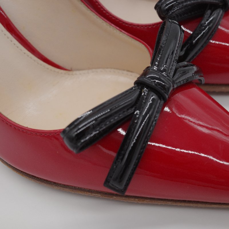 Prada普拉達 經典紅色 漆皮尖頭 高跟鞋-17