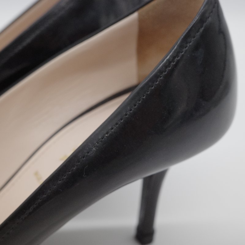 Prada 普拉達 蝴蝶結 黑色 漆皮尖頭高跟鞋-12