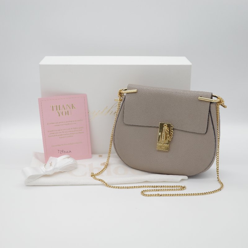 Chloé 蔻伊 Drew Motty Grey 經典灰 大象灰 小顆粒小羊皮 肩背包 鍊條斜背包-0