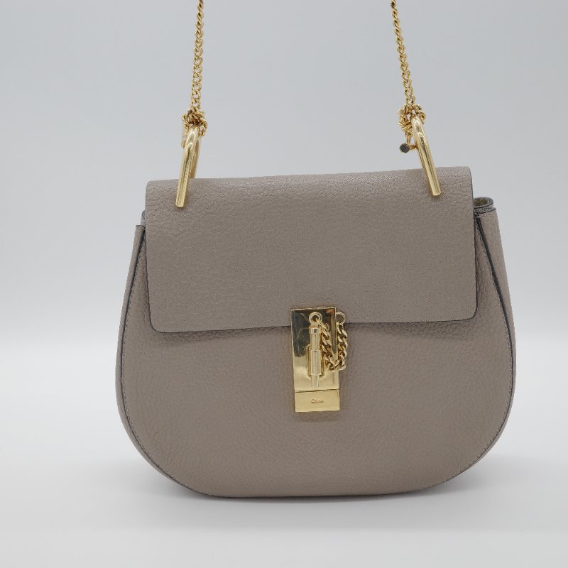 Chloé 蔻伊 Drew Motty Grey 經典灰 大象灰 小顆粒小羊皮 肩背包 鍊條斜背包-1