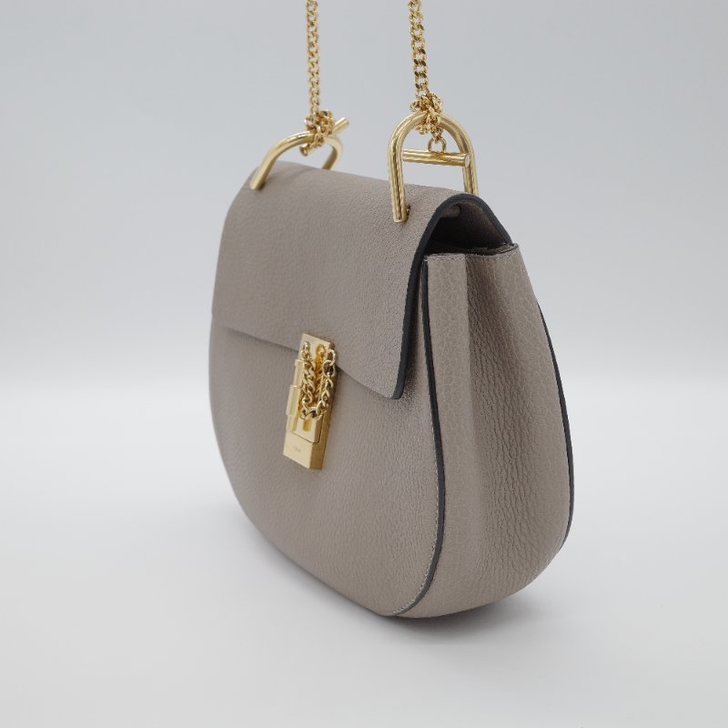 Chloé 蔻伊 Drew Motty Grey 經典灰 大象灰 小顆粒小羊皮 肩背包 鍊條斜背包-2
