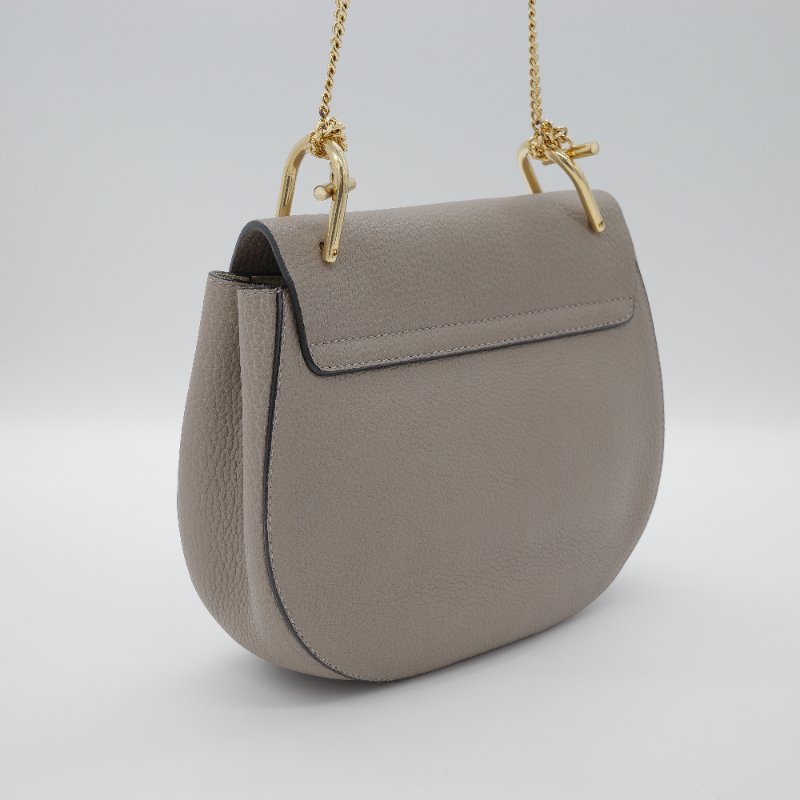 Chloé 蔻伊 Drew Motty Grey 經典灰 大象灰 小顆粒小羊皮 肩背包 鍊條斜背包-3