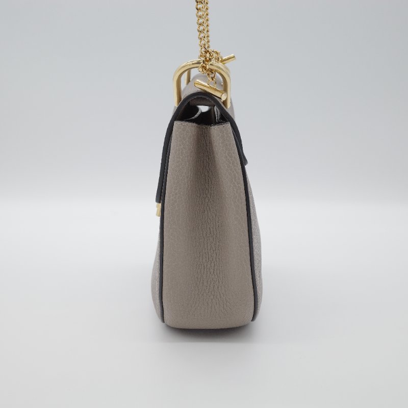 Chloé 蔻伊 Drew Motty Grey 經典灰 大象灰 小顆粒小羊皮 肩背包 鍊條斜背包-4