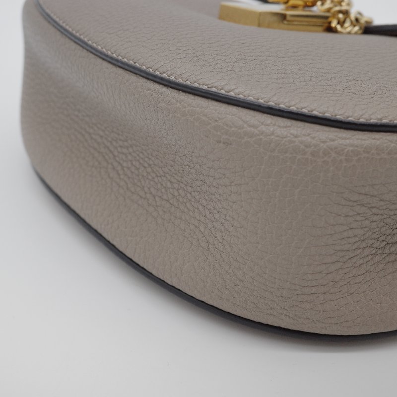 Chloé 蔻伊 Drew Motty Grey 經典灰 大象灰 小顆粒小羊皮 肩背包 鍊條斜背包-5