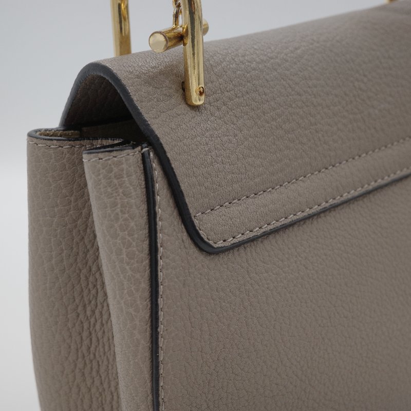 Chloé 蔻伊 Drew Motty Grey 經典灰 大象灰 小顆粒小羊皮 肩背包 鍊條斜背包-6