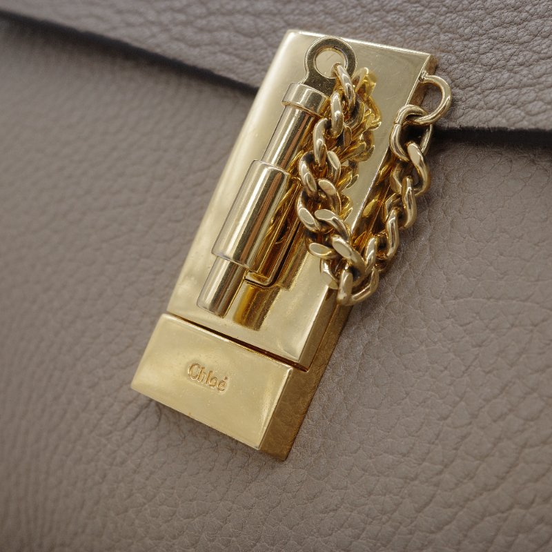 Chloé 蔻伊 Drew Motty Grey 經典灰 大象灰 小顆粒小羊皮 肩背包 鍊條斜背包-9