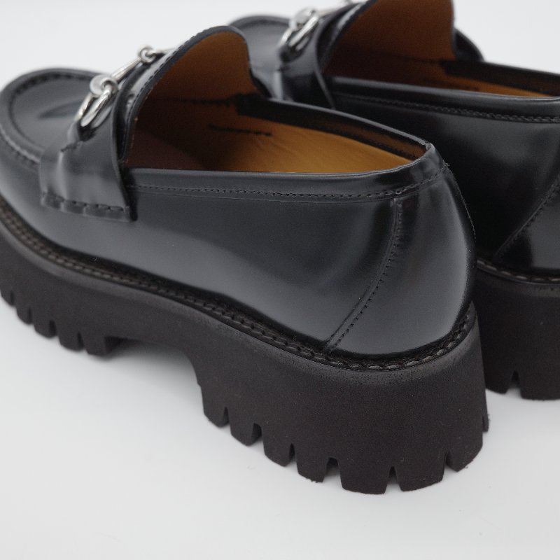 Gucci古馳Sylke 黑色牛皮 馬銜扣 厚底樂福鞋-3