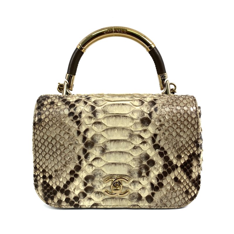 △ Chanel 香奈兒 Beige Python Gold Tone Metal Single Flap Chain 2 Way Bag No.23 米黃色蛇皮金色金屬鎖鏈肩背袋No.23 - 267002286-1
