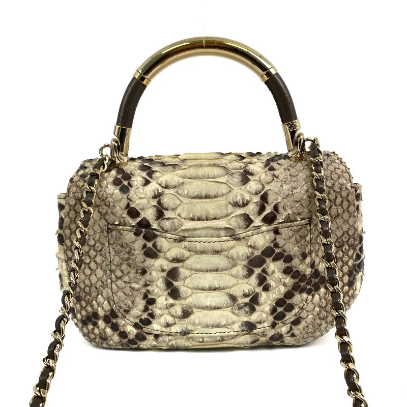 △ Chanel 香奈兒 Beige Python Gold Tone Metal Single Flap Chain 2 Way Bag No.23 米黃色蛇皮金色金屬鎖鏈肩背袋No.23 - 267002286-2