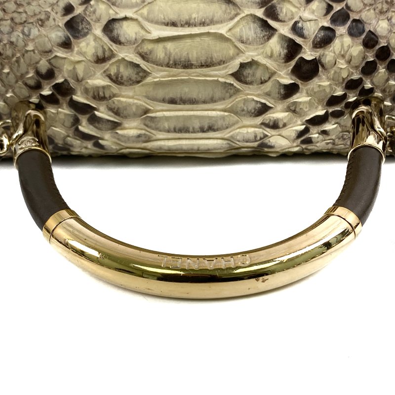 △ Chanel 香奈兒 Beige Python Gold Tone Metal Single Flap Chain 2 Way Bag No.23 米黃色蛇皮金色金屬鎖鏈肩背袋No.23 - 267002286-6