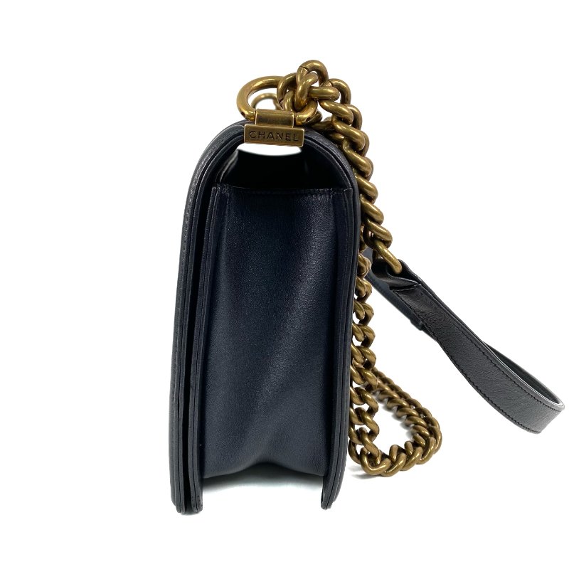 △ Chanel 香奈兒 Boy 28CM Black Lambskin Gold Stone Metal Shoulder Bag No.19 A92193 黑色小羊皮金色金屬鎖鏈肩背袋No.19 - 257028745-3