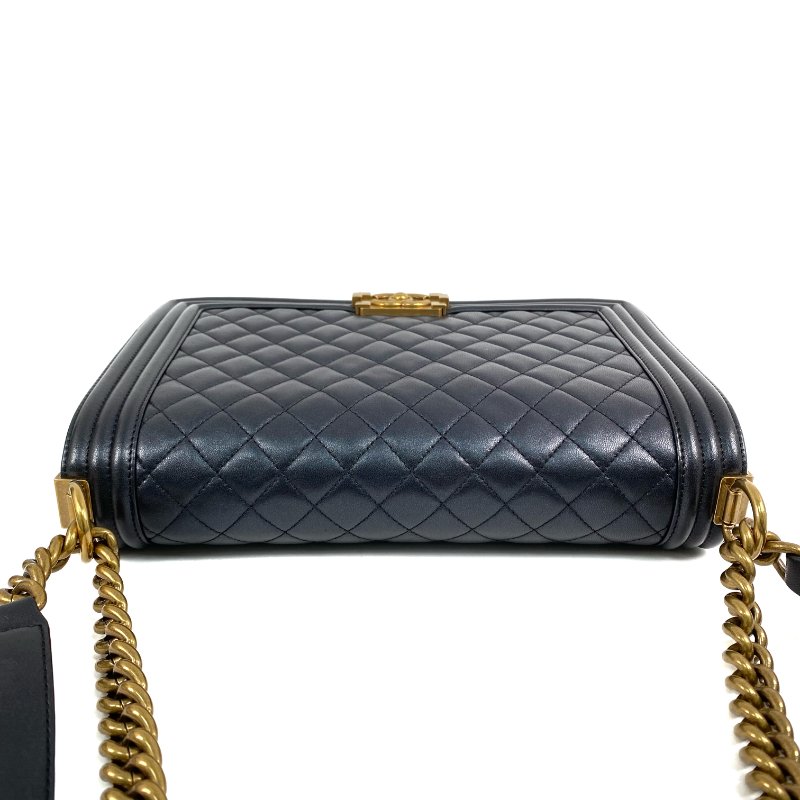 △ Chanel 香奈兒 Boy 28CM Black Lambskin Gold Stone Metal Shoulder Bag No.19 A92193 黑色小羊皮金色金屬鎖鏈肩背袋No.19 - 257028745-6