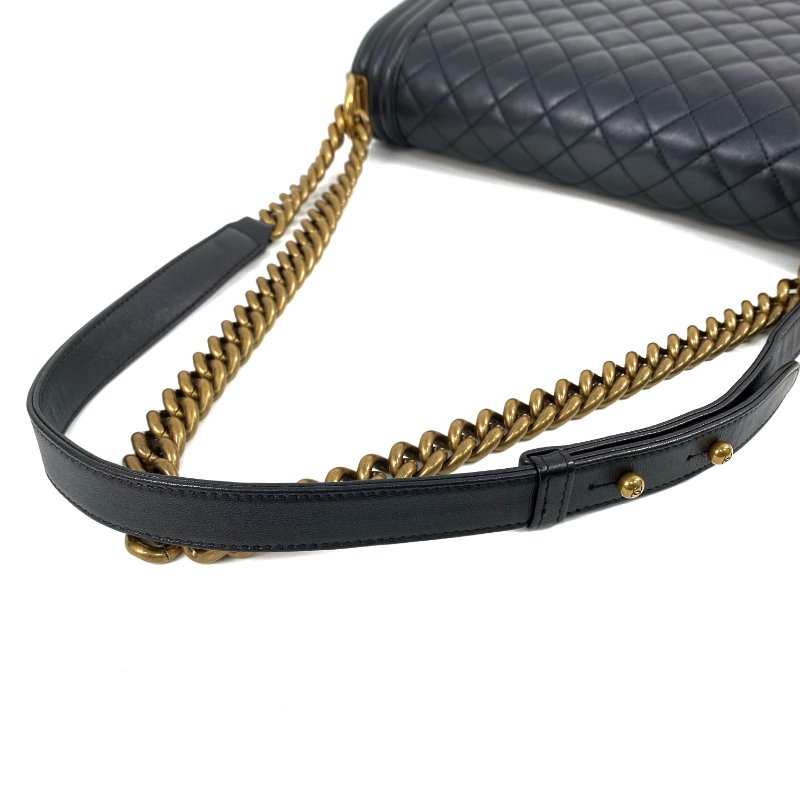 △ Chanel 香奈兒 Boy 28CM Black Lambskin Gold Stone Metal Shoulder Bag No.19 A92193 黑色小羊皮金色金屬鎖鏈肩背袋No.19 - 257028745-7