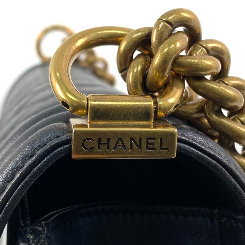 △ Chanel 香奈兒 Boy 28CM Black Lambskin Gold Stone Metal Shoulder Bag No.19 A92193 黑色小羊皮金色金屬鎖鏈肩背袋No.19 - 257028745-13