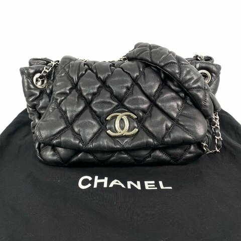 △ Chanel 香奈兒 Black Lambskin Silver Tone Metal Bubble Chain Shoulder Bag No.13 A47964 黑色小羊皮銀色金屬鎖鏈肩背袋No.13 - 267002095