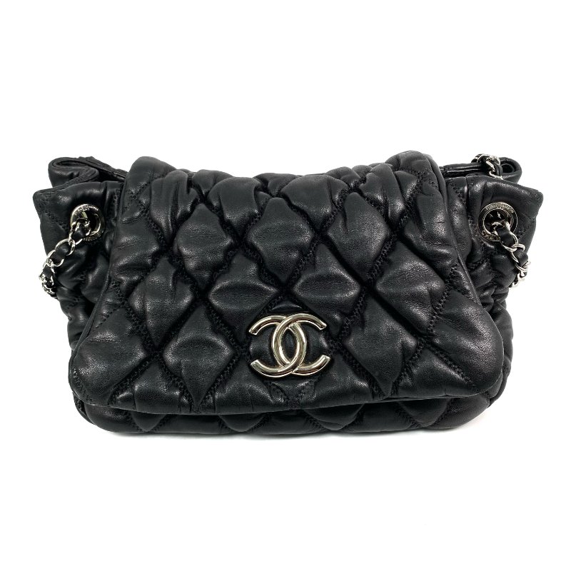 △ Chanel 香奈兒 Black Lambskin Silver Tone Metal Bubble Chain Shoulder Bag No.13 A47964 黑色小羊皮銀色金屬鎖鏈肩背袋No.13 - 267002095-1
