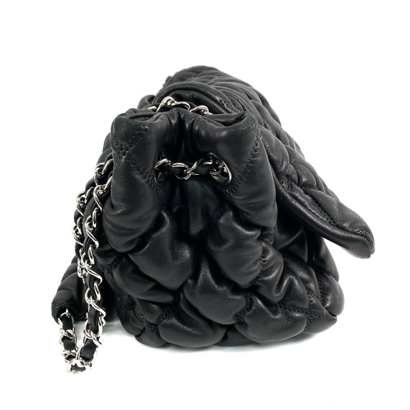 △ Chanel 香奈兒 Black Lambskin Silver Tone Metal Bubble Chain Shoulder Bag No.13 A47964 黑色小羊皮銀色金屬鎖鏈肩背袋No.13 - 267002095-4