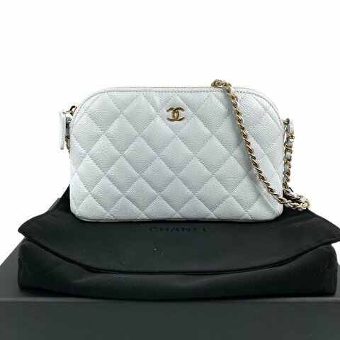 △ Chanel 香奈兒 Light Blue Caviar Skin Gold Tone Metal Chain Crossbody Bag AP4016B 淺藍色粒紋小牛皮金色金屬鎖鏈肩背袋 - 267002160