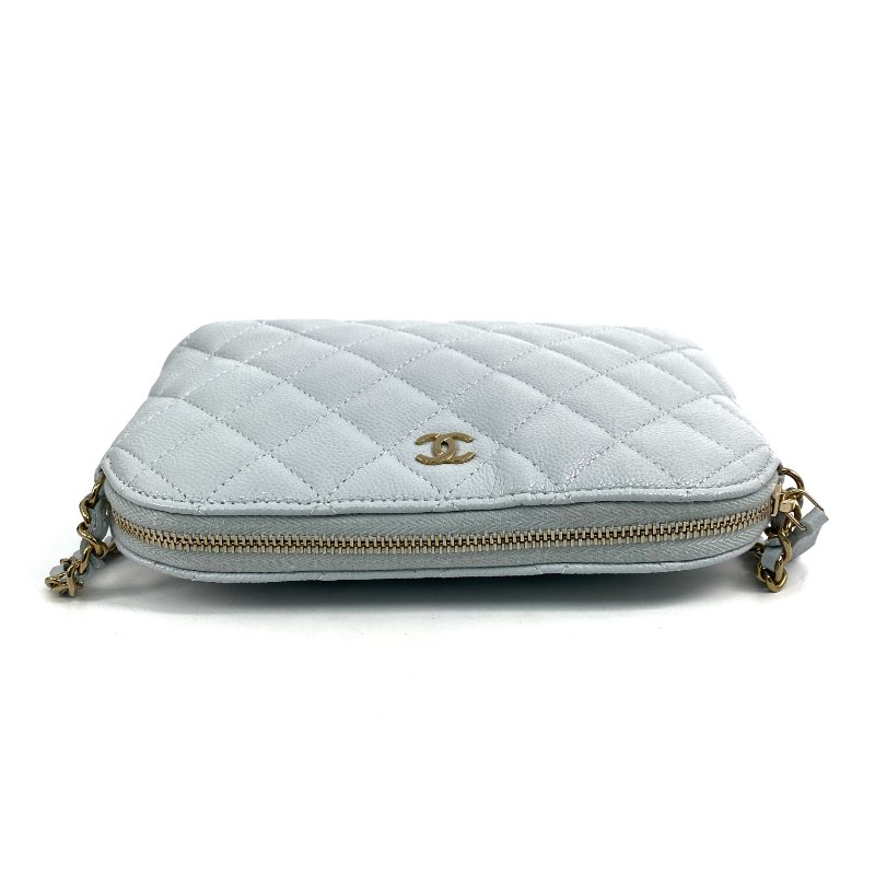 △ Chanel 香奈兒 Light Blue Caviar Skin Gold Tone Metal Chain Crossbody Bag AP4016B 淺藍色粒紋小牛皮金色金屬鎖鏈肩背袋 - 267002160-5