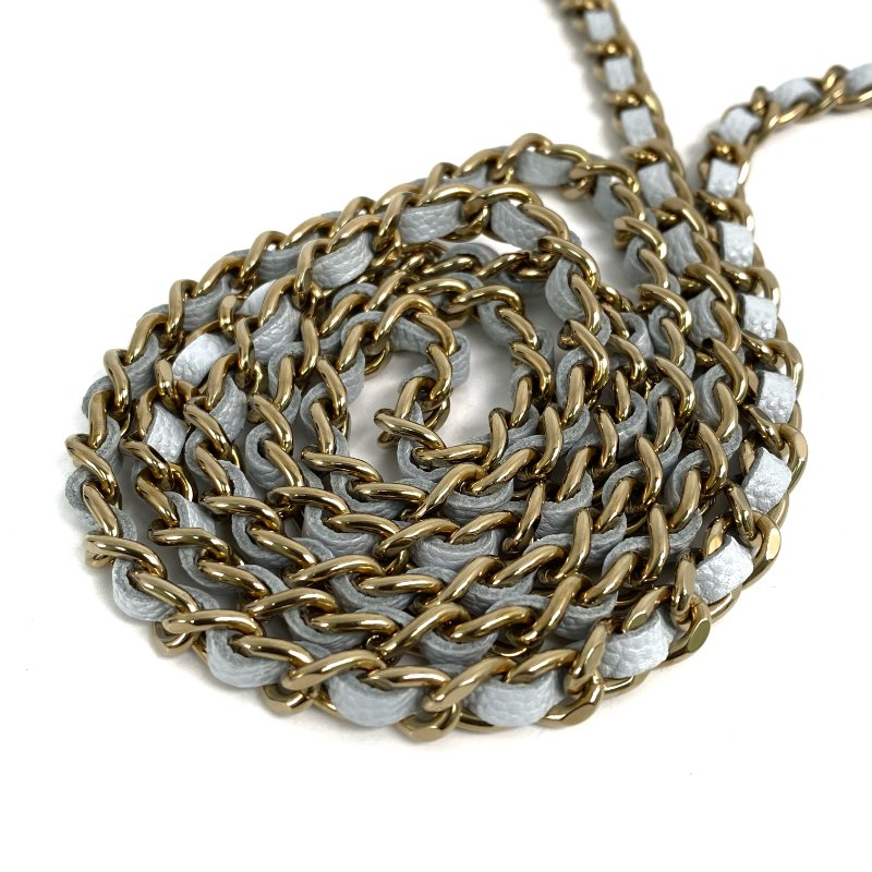 △ Chanel 香奈兒 Light Blue Caviar Skin Gold Tone Metal Chain Crossbody Bag AP4016B 淺藍色粒紋小牛皮金色金屬鎖鏈肩背袋 - 267002160-6