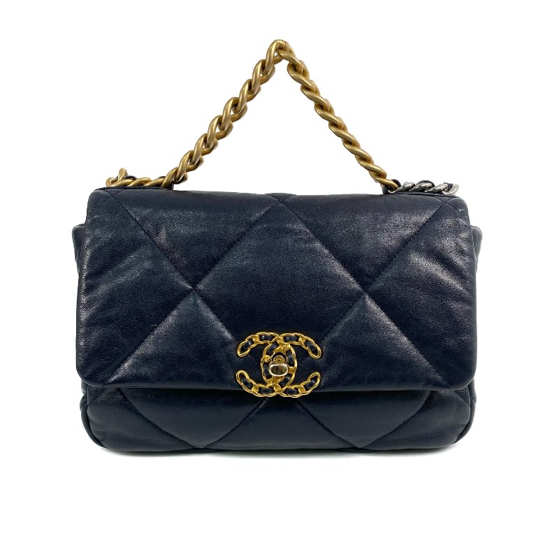 △ Chanel 香奈兒 19 Bag Navy Shiny Lambskin Silver And Gold Tone Metal, Ruthenium-Finish Metal Chain Shoulder Bag No.29 AS1160 深藍色亮面小羊皮銀色和金色金屬,鍍釕金屬鎖鏈肩背袋No.29 - 267002024-1