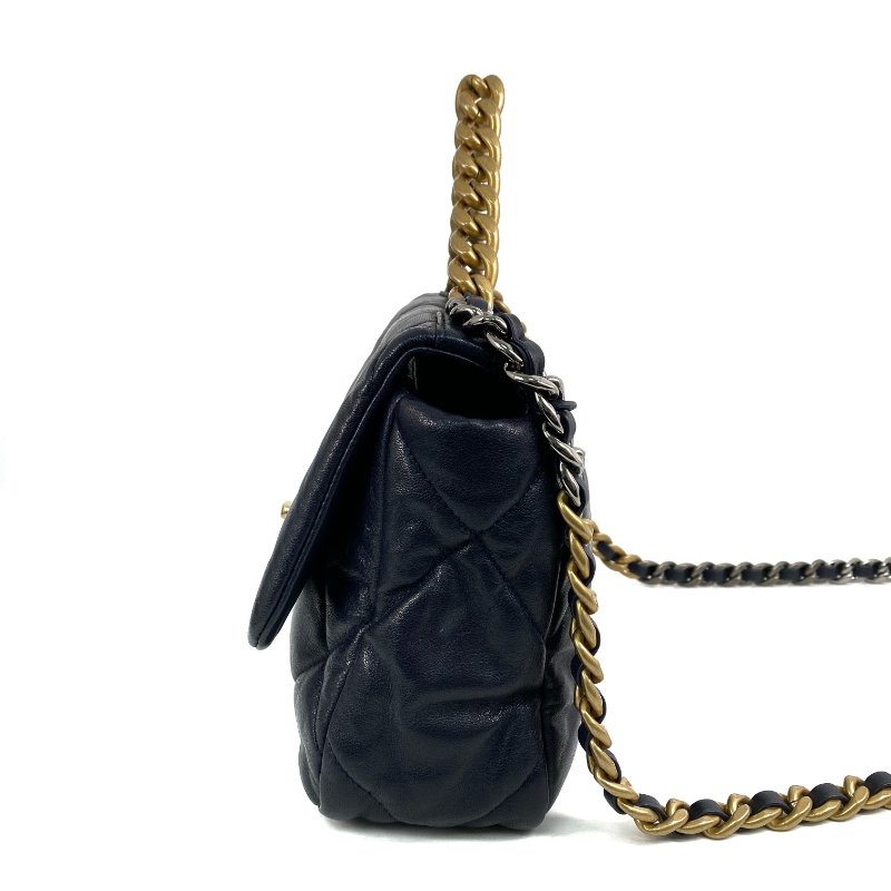 △ Chanel 香奈兒 19 Bag Navy Shiny Lambskin Silver And Gold Tone Metal, Ruthenium-Finish Metal Chain Shoulder Bag No.29 AS1160 深藍色亮面小羊皮銀色和金色金屬,鍍釕金屬鎖鏈肩背袋No.29 - 267002024-3