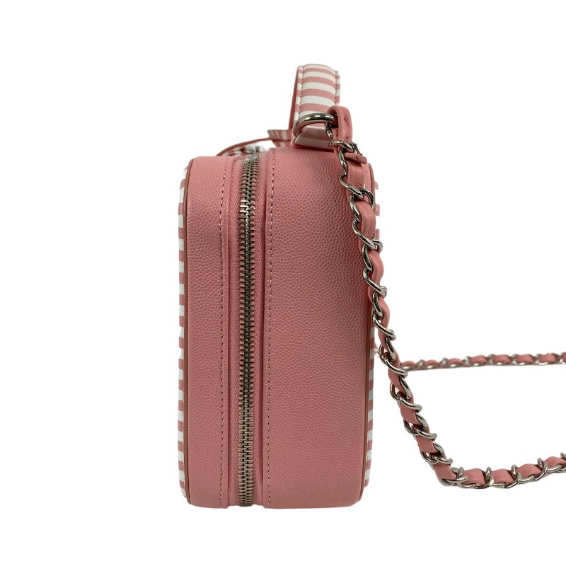 △ Chanel 香奈兒 Pink And White Caviar Skin Silver Tone Metal Filigree Vanity Case No.27 A93343 粉紅色和白色粒紋小牛皮銀色金屬鎖鏈化妝箱No.27 - 267002161-4