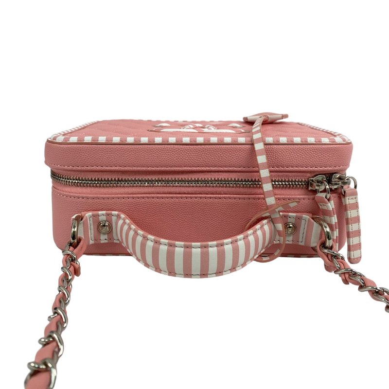 △ Chanel 香奈兒 Pink And White Caviar Skin Silver Tone Metal Filigree Vanity Case No.27 A93343 粉紅色和白色粒紋小牛皮銀色金屬鎖鏈化妝箱No.27 - 267002161-5