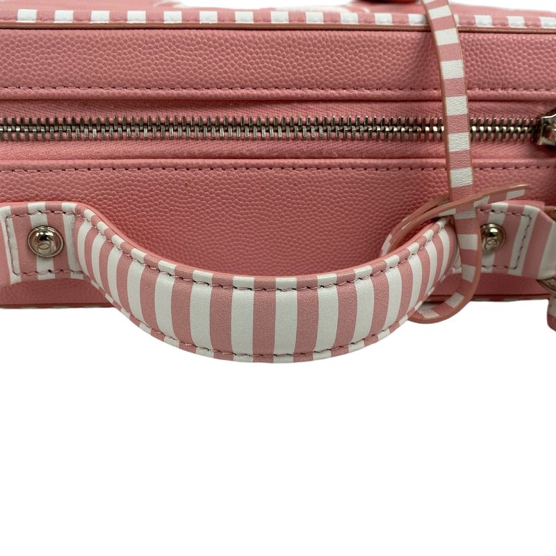 △ Chanel 香奈兒 Pink And White Caviar Skin Silver Tone Metal Filigree Vanity Case No.27 A93343 粉紅色和白色粒紋小牛皮銀色金屬鎖鏈化妝箱No.27 - 267002161-7