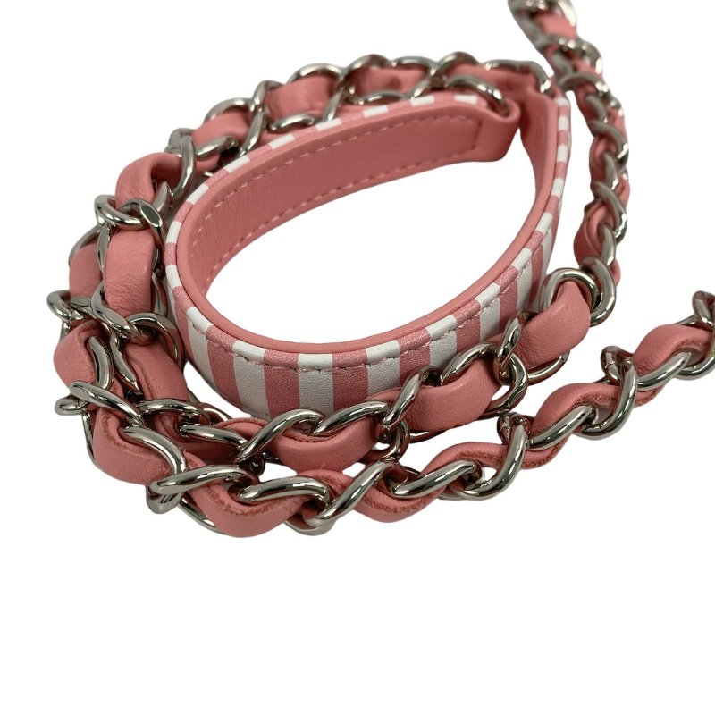 △ Chanel 香奈兒 Pink And White Caviar Skin Silver Tone Metal Filigree Vanity Case No.27 A93343 粉紅色和白色粒紋小牛皮銀色金屬鎖鏈化妝箱No.27 - 267002161-8