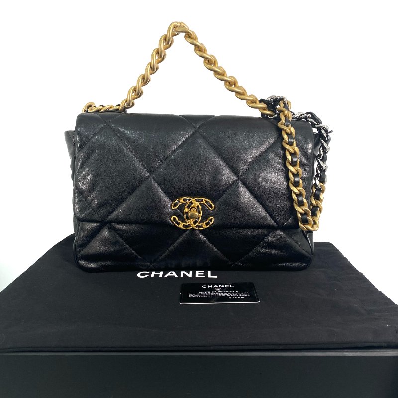 △ Chanel 香奈兒 19 Bag Black Lambskin Silver And Gold Tone Metal, Ruthenium-Finish Metal Chain 2 Way Bag No.29 AS1161 黑色小羊皮銀色和金色金屬, 鍍釕金屬鎖鏈兩用袋No.29 - 267001947-0