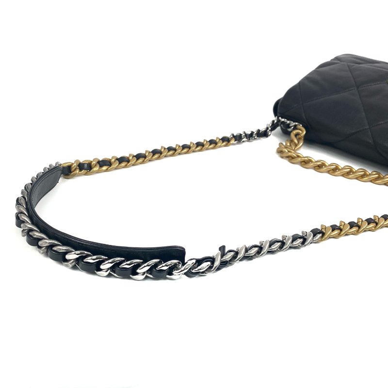 △ Chanel 香奈兒 19 Bag Black Lambskin Silver And Gold Tone Metal, Ruthenium-Finish Metal Chain 2 Way Bag No.29 AS1161 黑色小羊皮銀色和金色金屬, 鍍釕金屬鎖鏈兩用袋No.29 - 267001947-8