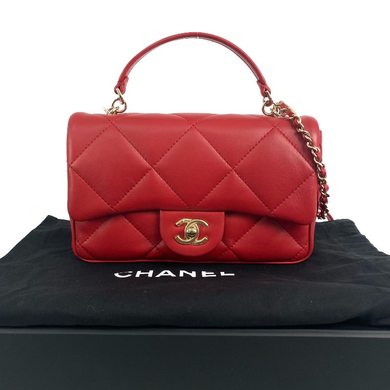 △ Chanel 香奈兒 Red Lambskin Gold Tone Metal Single Flap 2 Way Bag No.29 紅色小羊皮金色金屬鎖鏈兩用袋No.29 - 267001798-0