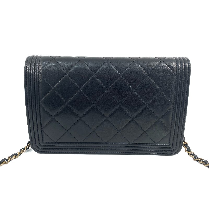 △ Chanel 香奈兒 Black Lambskin Gold Tone Metal Boy Wallet On Chain No.20 A80287 黑色小羊皮金色金屬鎖鏈銀包No.20 - 267001625-2