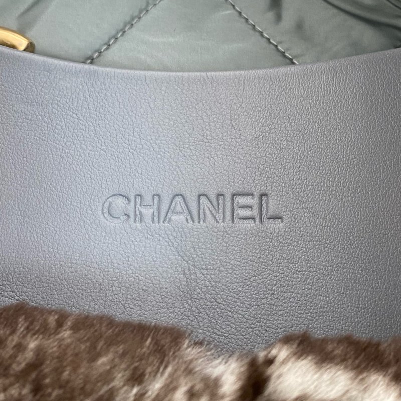 △ Chanel 香奈兒 Grey Blue Nylon And Rabbit Hair Gold Tone Metal Chain Tote Bag No.15 灰藍色尼龍和兔毛金色金屬鎖鏈托特袋No.15 - 267000127-16