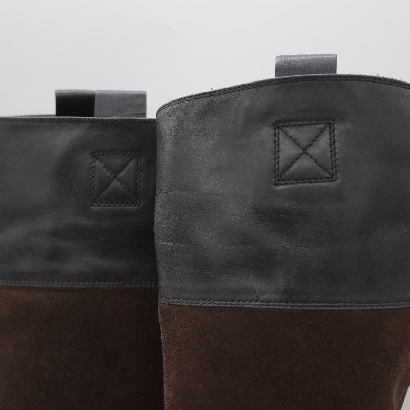 Tod's 托德斯 深褐色皮革 麂皮拼接高跟 及膝長靴-8