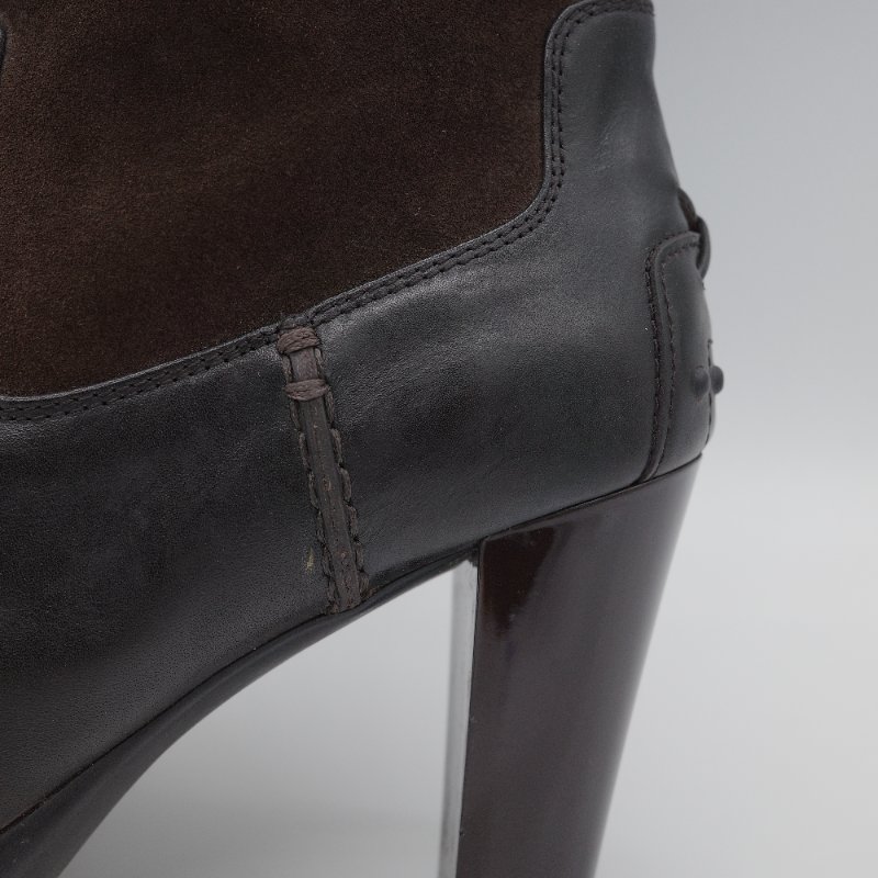 Tod's 托德斯 深褐色皮革 麂皮拼接高跟 及膝長靴-9